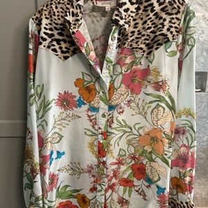 Johnny Was Multicolor Floral and Leopard Blouse